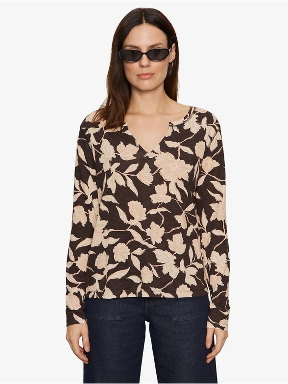NWT Sanctuary Perfect Notch Print Long Sleeve T-Shirt in Semisweet Size Small